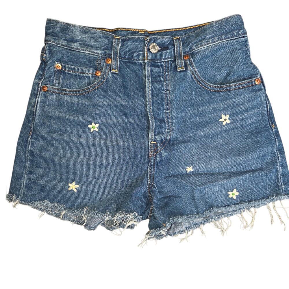 Levi's Ribcage Shorts Flower Detail Sz 27 Button Fly